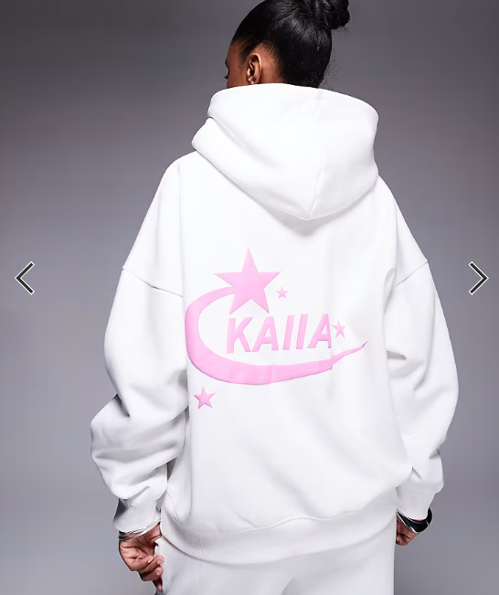 Kaiia cotton rich star logo back graphic hoodie co-ord in white and pink
