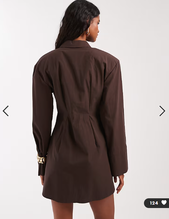 ASOS DESIGN cinched shoulder pad shirt mini dress in chocolate