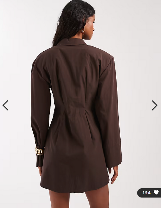 ASOS DESIGN cinched shoulder pad shirt mini dress in chocolate