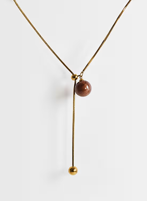 Topshop Leah lariat necklace with bead in stainless gold