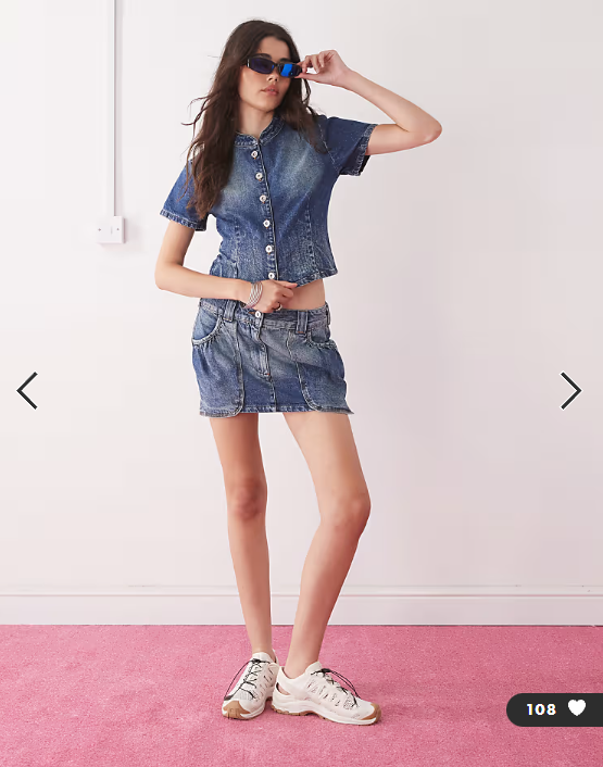 COLLUSION festival denim button through shirt co ord in vintage wash