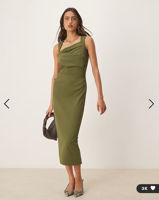 ASOS DESIGN square neck midi dress in khaki