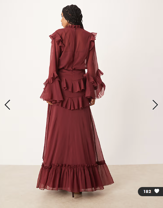 ASOS DESIGN long sleeve ruffle maxi dress in Burgundy