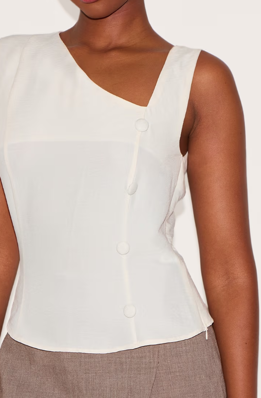 Plt - Cream Asymmetric Fitted Waistcoat