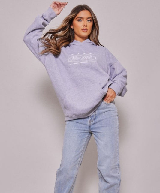 Grey Marl New York Embroidered Hoodie
