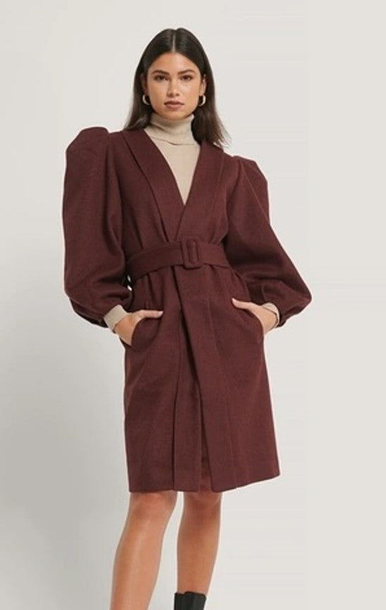 MANON TILSTRA X NA-KD Volume Sleeve Wool Coat Brown In Cinnamon