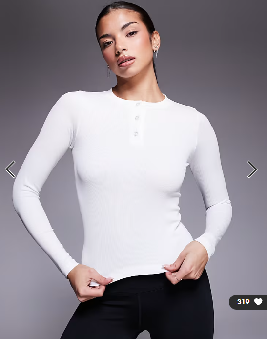 4505 seamless rib quick dry long sleeve henley layering top in white