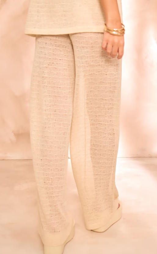 Plt - Beige Textured Wide Leg Trousers