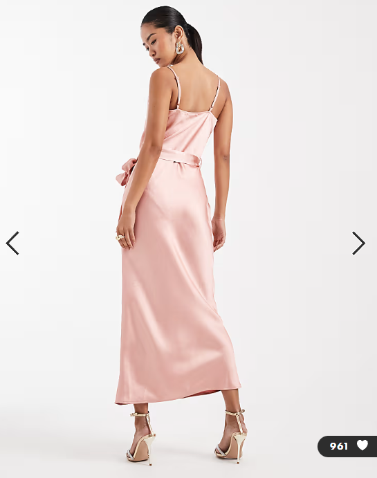 TFNC Bridesmaid satin cami tie waist midaxi dress in pink