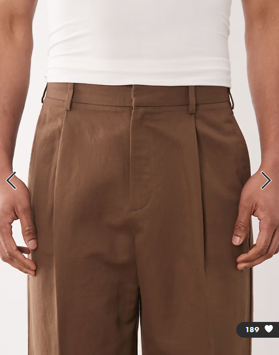 ASOS DESIGN smart pleated linen rich wide leg trousers in dark brown