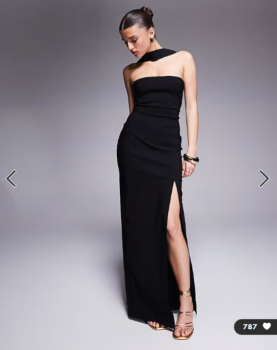 Vesper bengaline choker neck detail bandeau side split maxi dress in black