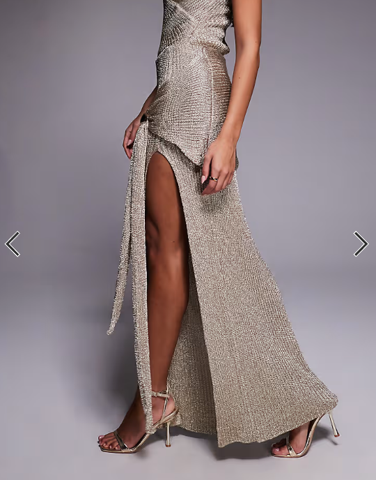 JLUXLABEL Hazel metallic knit wrap skirt in gold - part of a set