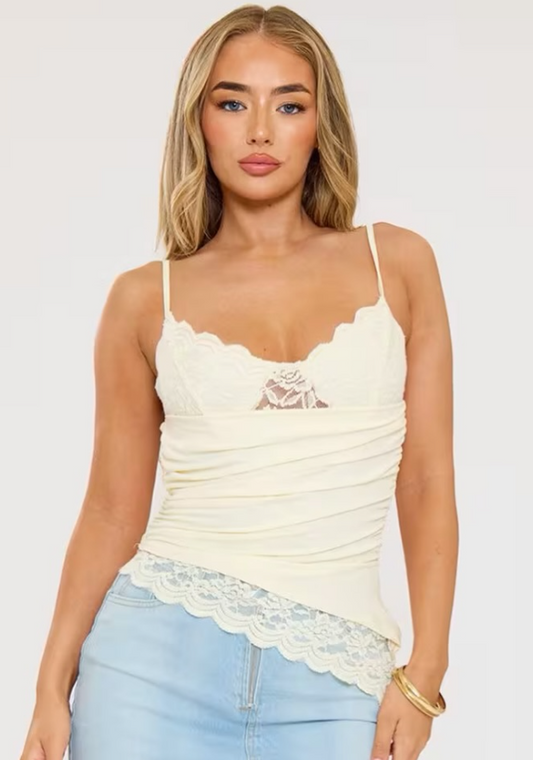 Ego - Halterneck Knot Detail Top In Yellow Slinky