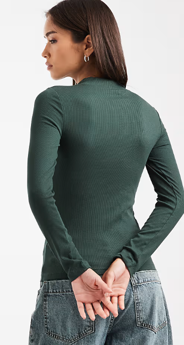 Asos - New Look ribbed stand neck long sleeve top in green