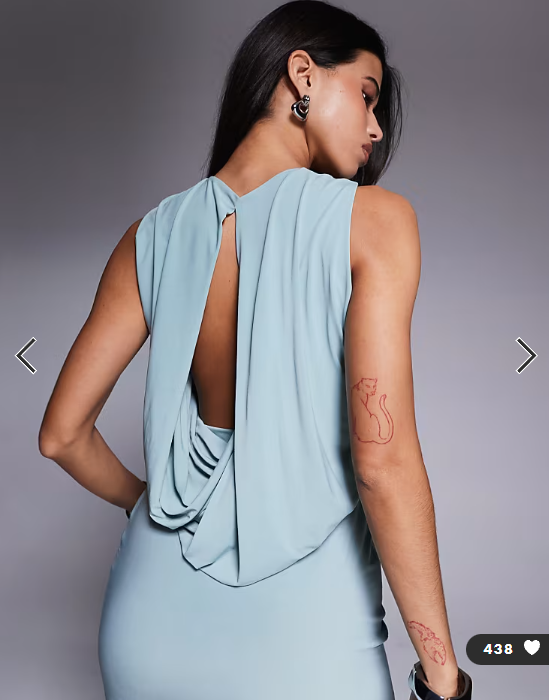 ASOS DESIGN high neck maxi dress with asymmetric cowl back and cut out detail in grey