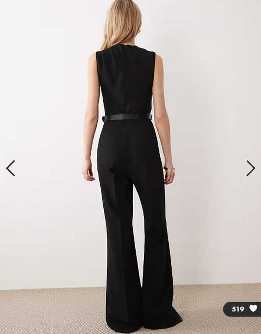 Mango high neck sleeveless jumpsuit with statement belt in black