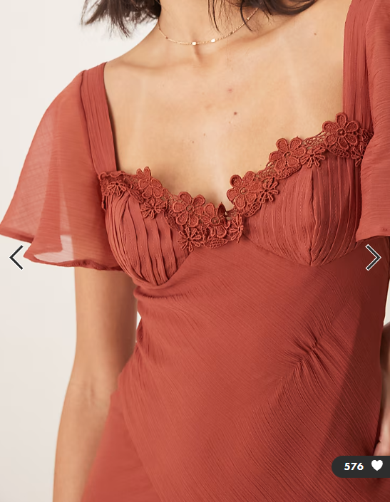 ASOS DESIGN flutter sleeve lace trim ruffle split midaxi dress with open back in rust