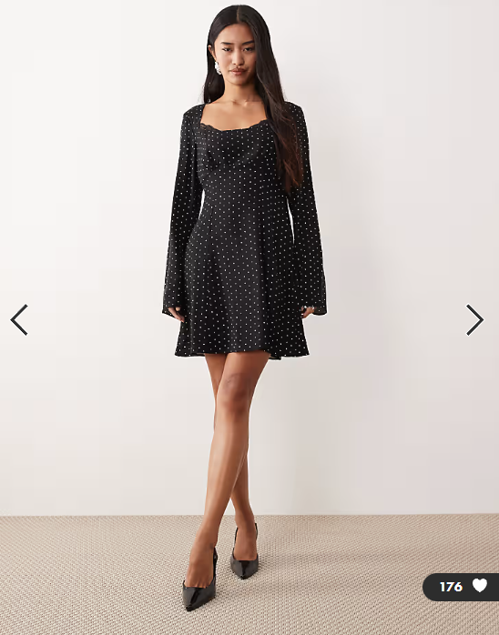 Nobody's Child Olivia lace square neck mini dress in black polka dot