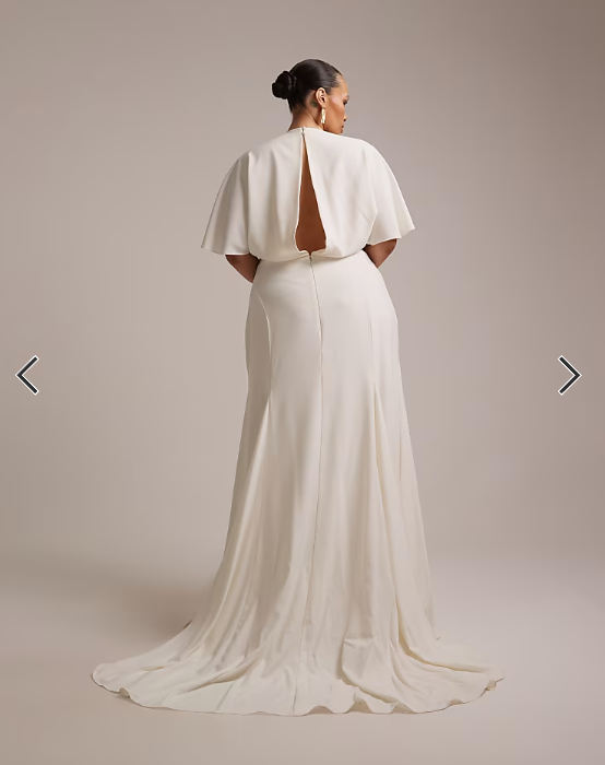 ASOS DESIGN Curve bridal cape sleeve godet maxi dress in ivory