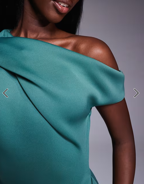 ASOS DESIGN one shoulder drape neck midi dress in teal scuba-style fabric