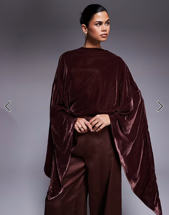 ASOS DESIGN velvet bodice satin wide leg jumpsuit in chocolate