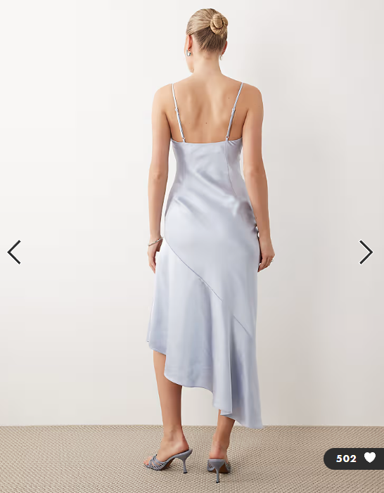 ASOS DESIGN satin asymmetric hem slip maxi dress in ice blue