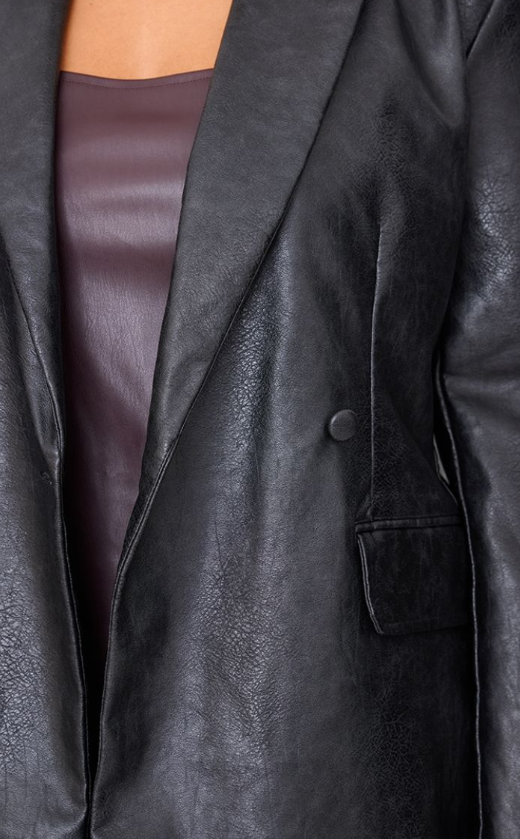 Plt Plus Black Structured Leather Blazer Dress