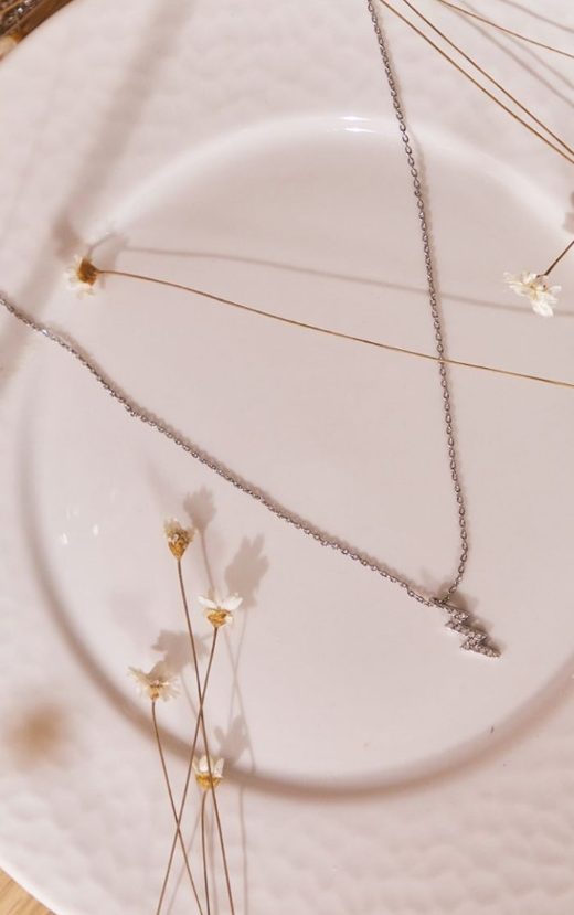Silver Celestial Lightening Bolt Dainty Necklace