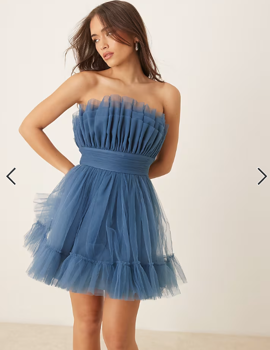 Lace & Beads bandeau structured mini dress in ethereal blue
