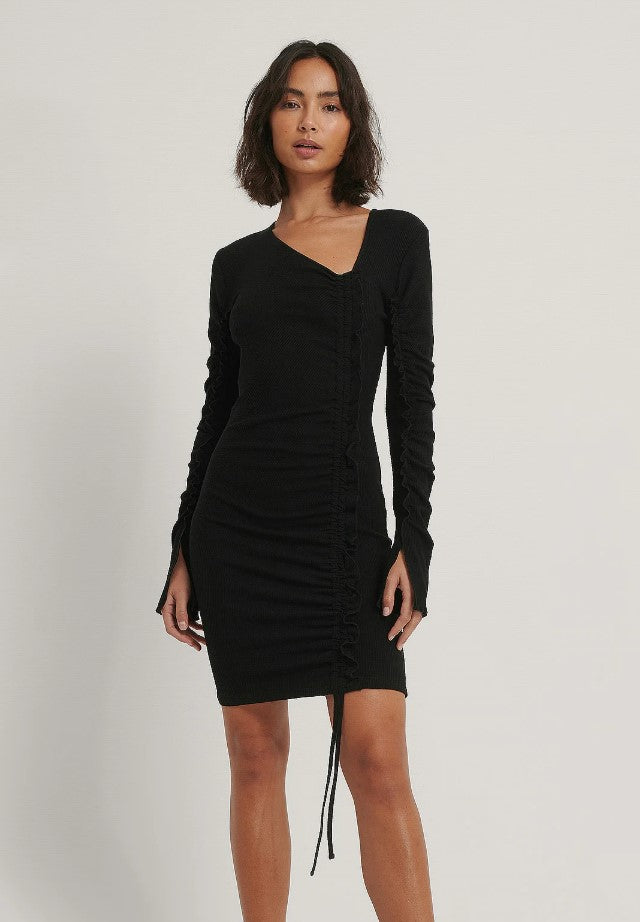 Rushed Open Back Jersey Dress Black