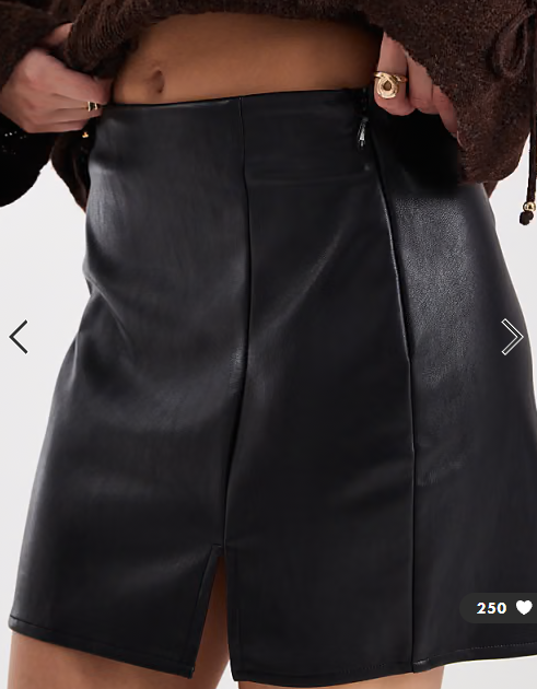ASOS DESIGN leather look split front mini skirt in black