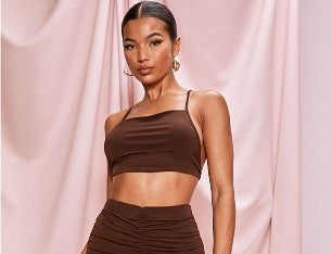 Chocolate Brown Slinky Tie Cross Back Crop Top