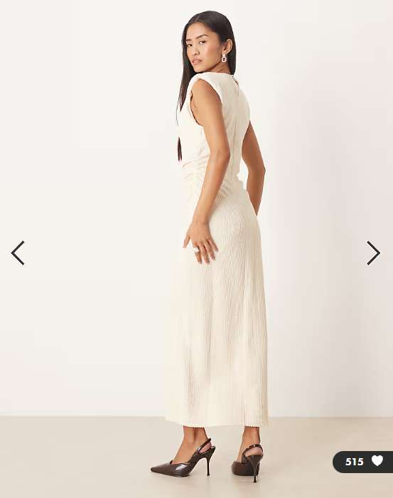 ASOS DESIGN boucle sleeveless shoulder pad ruched midi dress in neutral