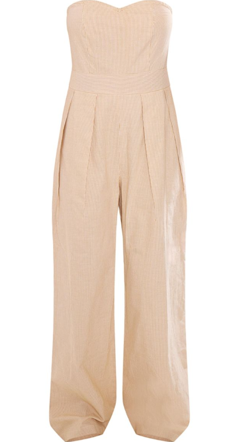 Stone Stripe Bandeau Cotton Pleated Detail Wide Leg Jumpsuit