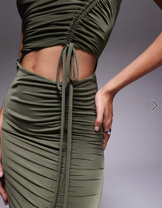 ASOS DESIGN bandeau ruched maxi dress in khaki