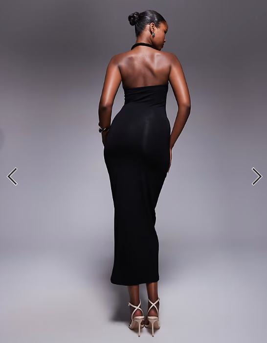 ASOS DESIGN twist asymmetric strap midi dress in black