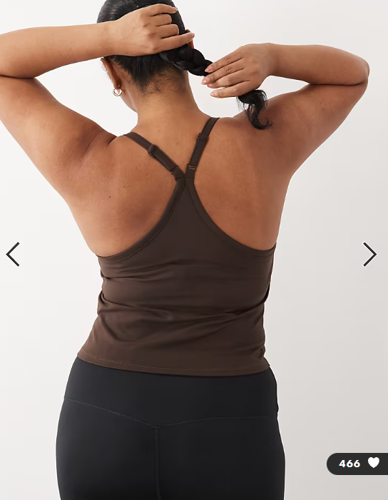 4505 Curve Icon soft touch yoga cami with inner bra and adjustable straps in chocolate - BROWN