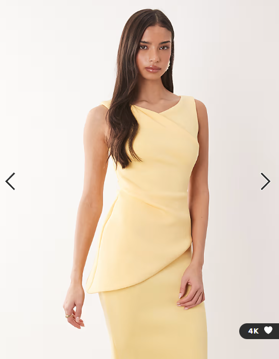 ASOS DESIGN drape asymmetric midi dress in lemon scuba-style fabric