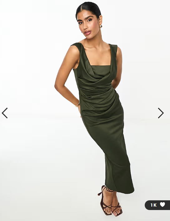 ASOS DESIGN square neck pleat bust midi pencil dress in deep green