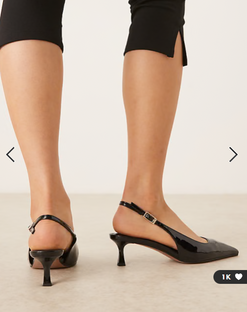 ASOS DESIGN Skip slingback kitten heel shoes in black patent