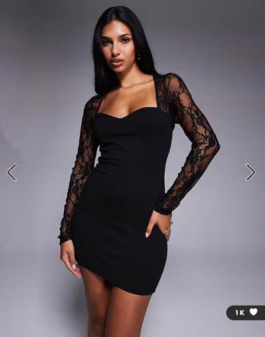 ASOS DESIGN mini dress with cutaway lace long sleeves in black