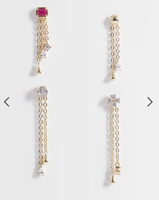 Reclaimed Vintage multi pack dainty profile hanging earrings in gold