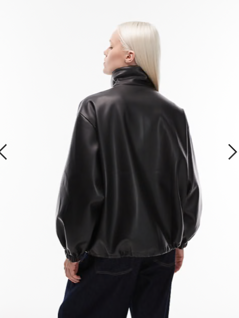 ASOS DESIGN faux leather funnel neck jacket in black