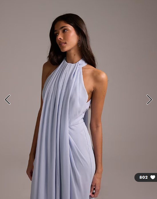 ASOS DESIGN Bridesmaids grecian draped halter maxi dress in blue