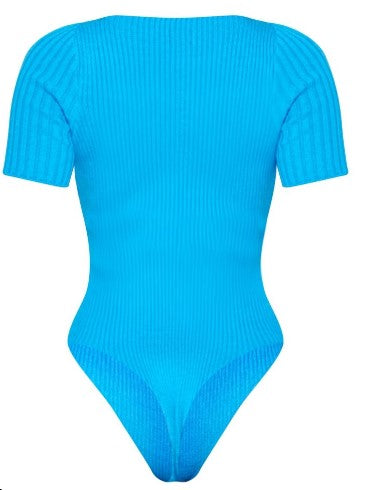 Petite Blue Knitted Cut Out Bodysuit