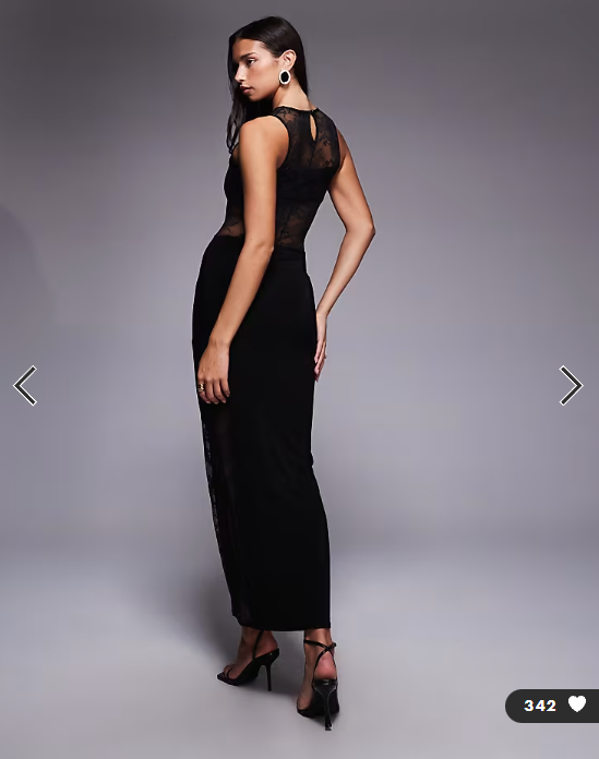 Kaiia exclusive slinky lace sheer lace panel detail sleeveless maxi dress in black