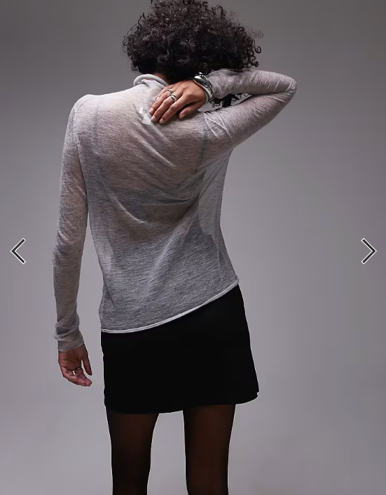 Topshop premium knitted sheer cashmere grown on neck top in grey