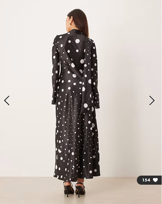 ASOS DESIGN v neck scarf detail long sleeve maxi dress in black spot print