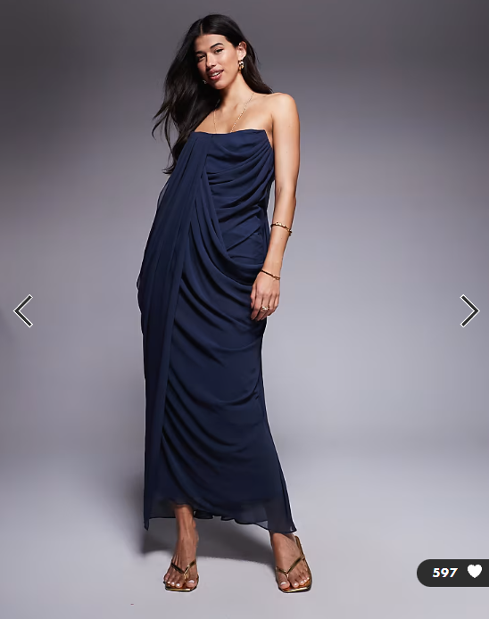 ASOS DESIGN bandeau draped midaxi dress in ink blue