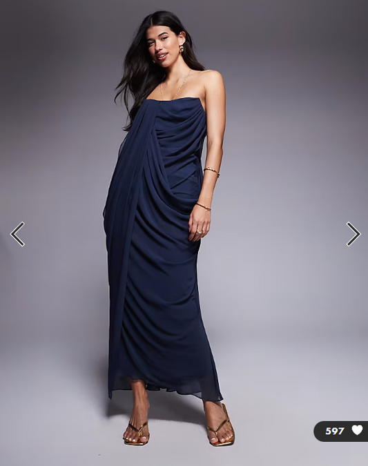 ASOS DESIGN bandeau draped midaxi dress in ink blue